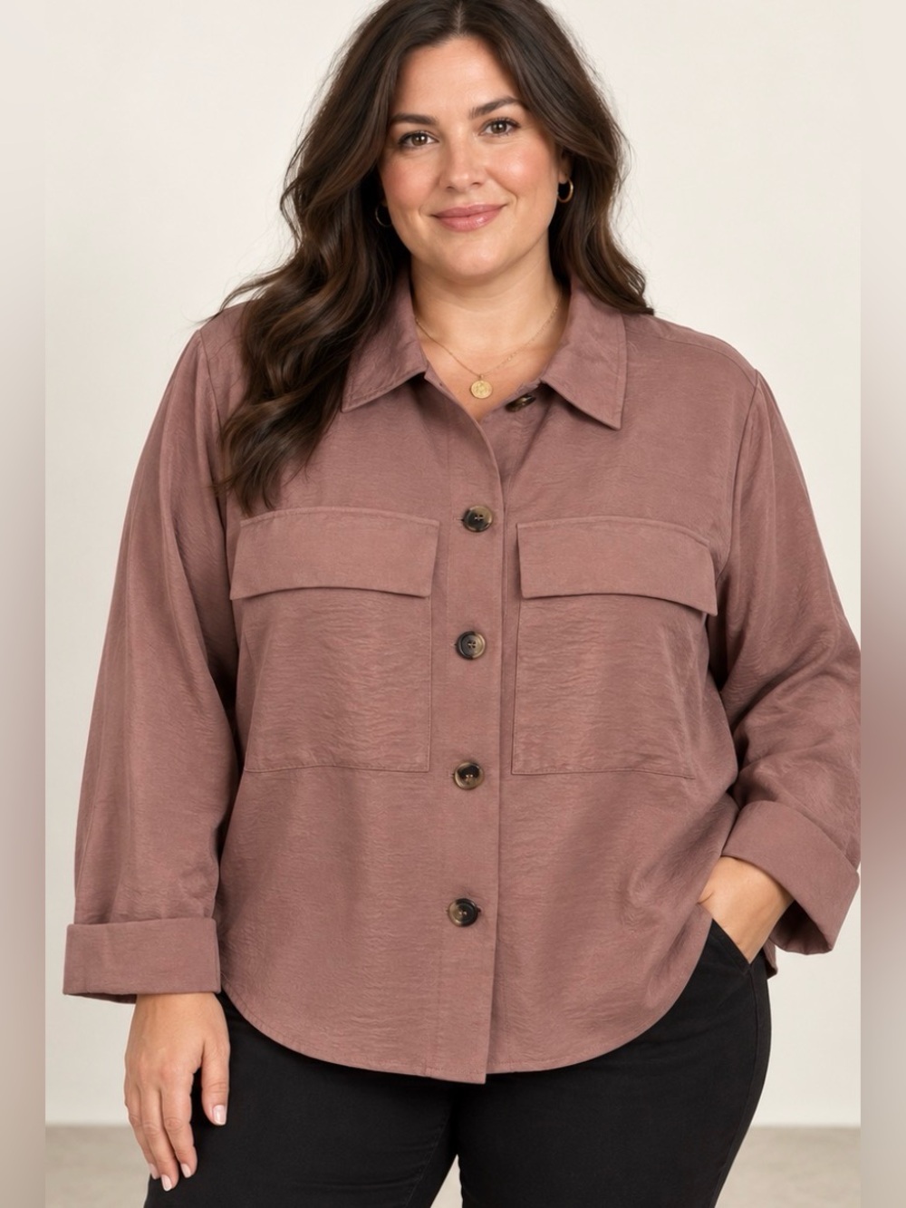 Plus Size Utility Shacket in Mauve Pink